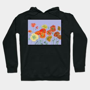 Red Orange Yellow Poppies on Lavender Hoodie